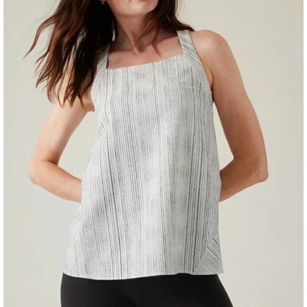 ATHLETA ARRIVAL TANK AMARA STRIPE WHITE AND BLACK XXS‎ NWT $79 Wrinkle Resistant